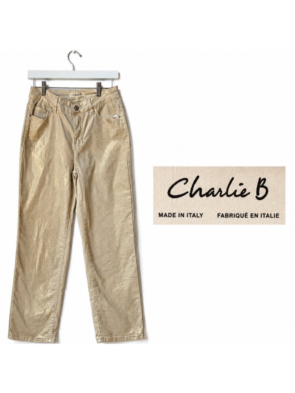 Charlie B Metallic Gold Straight Leg Jeans Women's Size 6